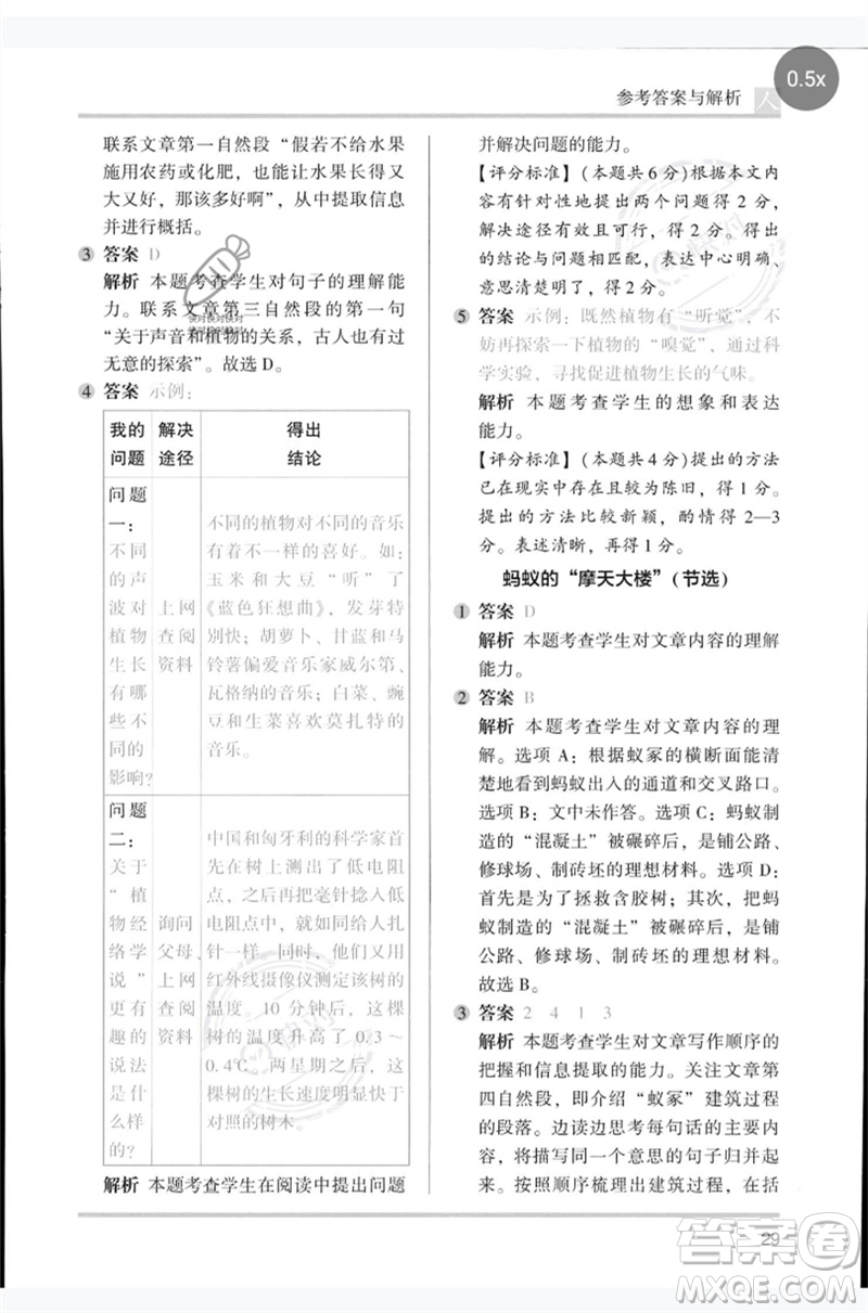 湖南師范大學(xué)出版社2023木頭馬閱讀力測(cè)評(píng)四年級(jí)語(yǔ)文人教版B版參考答案