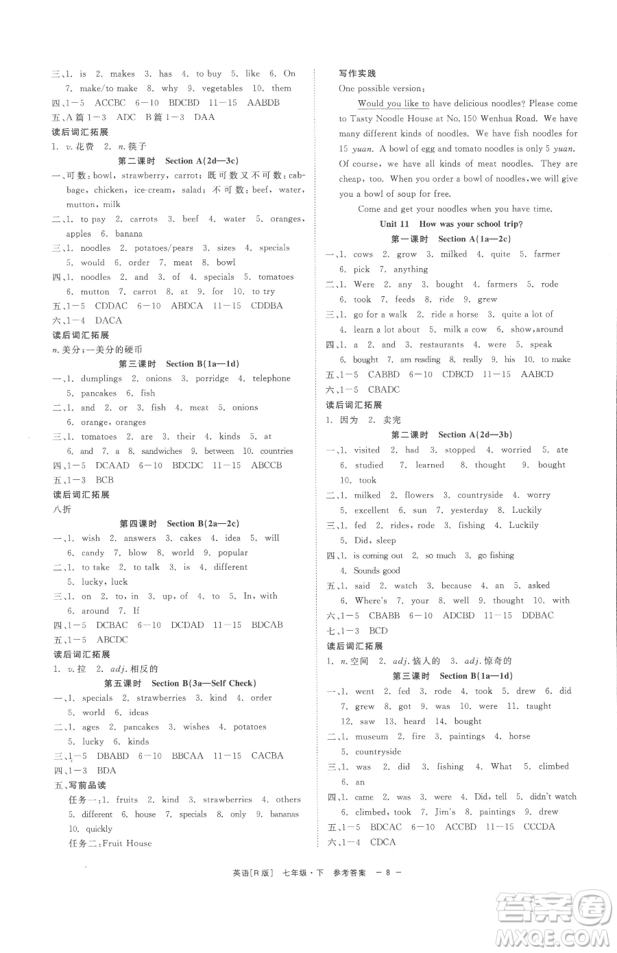 浙江工商大學(xué)出版社2023精彩練習(xí)就練這一本七年級(jí)下冊(cè)英語人教版杭州專版參考答案