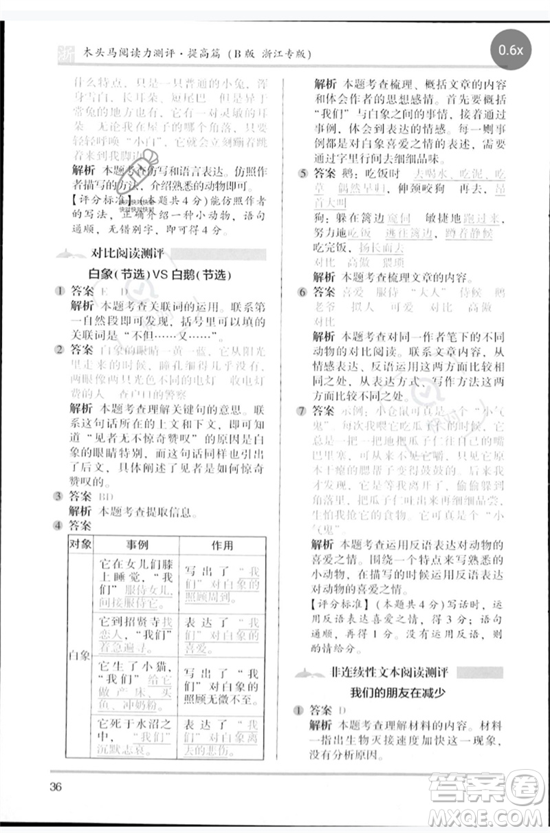 江蘇鳳凰文藝出版社2023木頭馬閱讀力測(cè)評(píng)四年級(jí)語(yǔ)文下冊(cè)人教版浙江專版B版參考答案