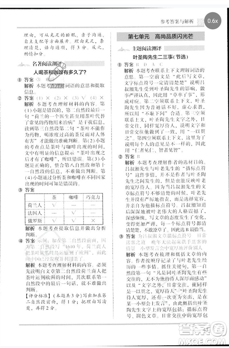 江蘇鳳凰文藝出版社2023木頭馬閱讀力測(cè)評(píng)四年級(jí)語(yǔ)文下冊(cè)人教版浙江專版B版參考答案