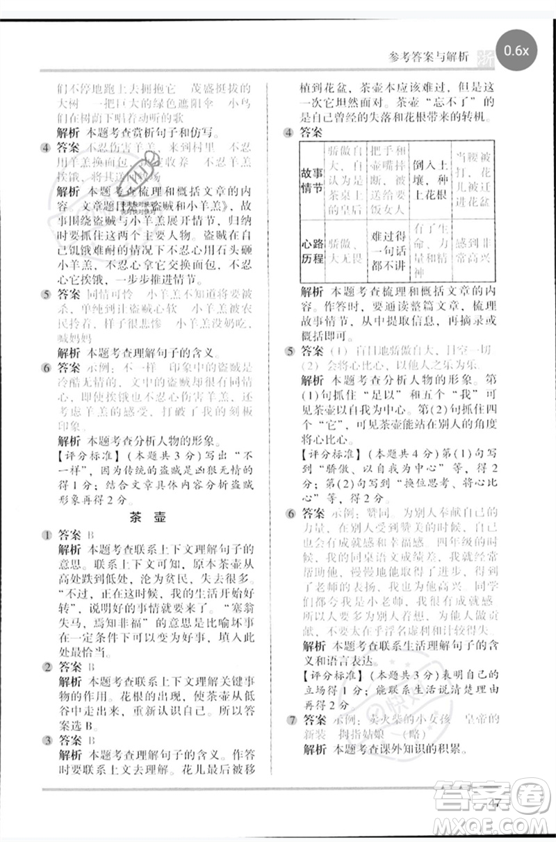 江蘇鳳凰文藝出版社2023木頭馬閱讀力測(cè)評(píng)四年級(jí)語(yǔ)文下冊(cè)人教版浙江專版B版參考答案