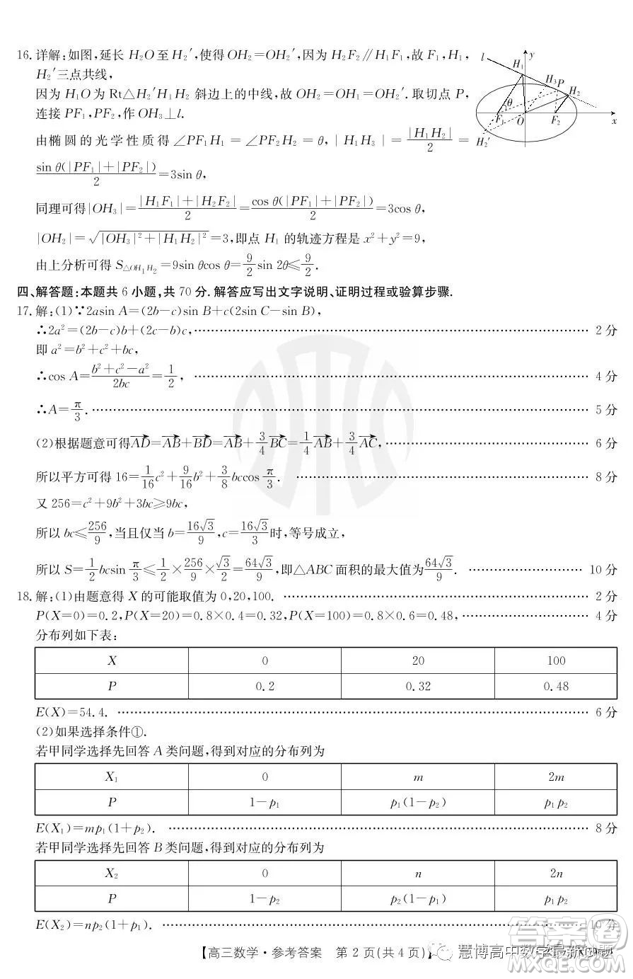 浙江省強基聯(lián)盟2023屆高三下學(xué)期仿真模擬二數(shù)學(xué)試題答案