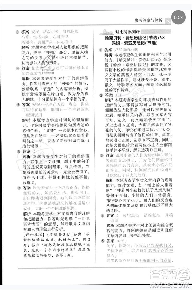 湖南師范大學(xué)出版社2023木頭馬閱讀力測(cè)評(píng)六年級(jí)語(yǔ)文人教版B版參考答案