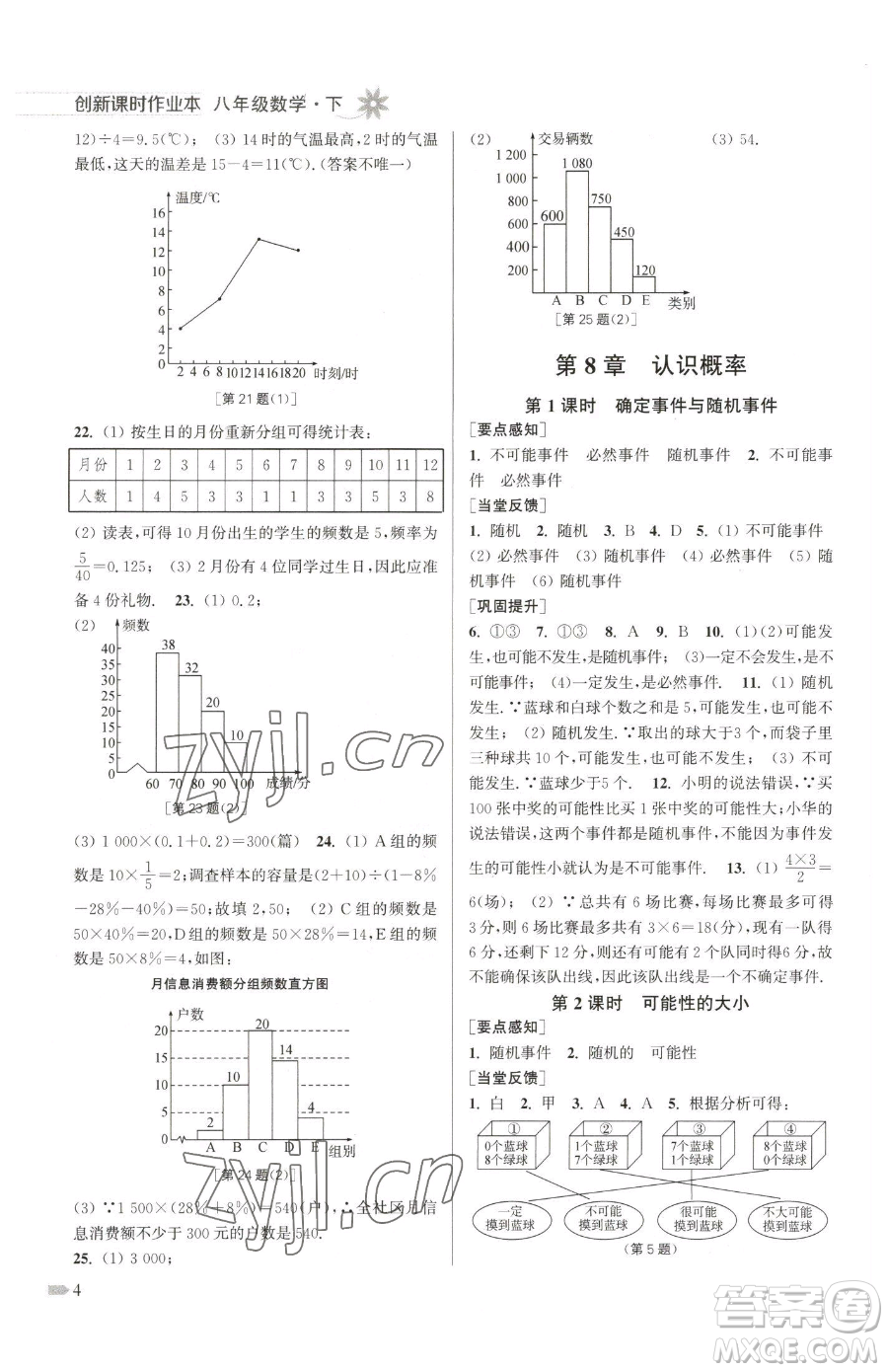 江蘇鳳凰美術出版社2023創(chuàng)新課時作業(yè)本八年級下冊數(shù)學江蘇版參考答案