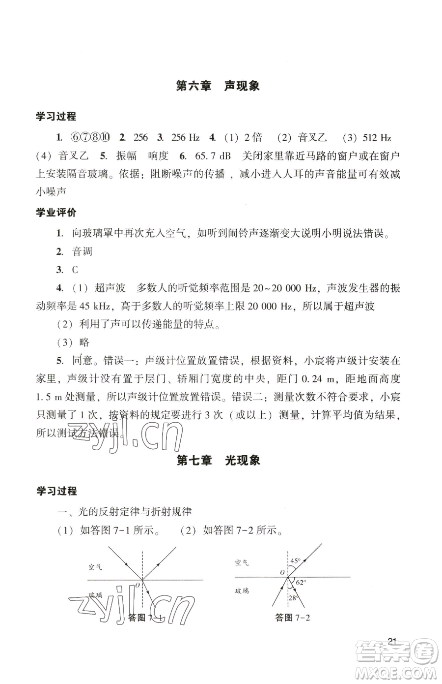 廣州出版社2023陽光學業(yè)評價九年級下冊物理人教版參考答案