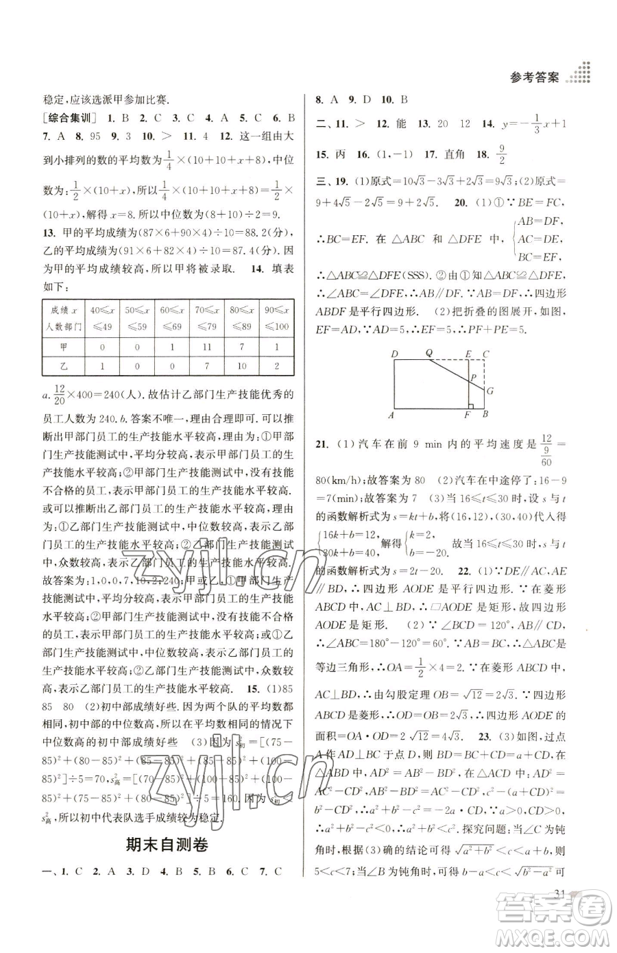 江蘇鳳凰美術(shù)出版社2023創(chuàng)新課時作業(yè)本八年級下冊數(shù)學全國版參考答案