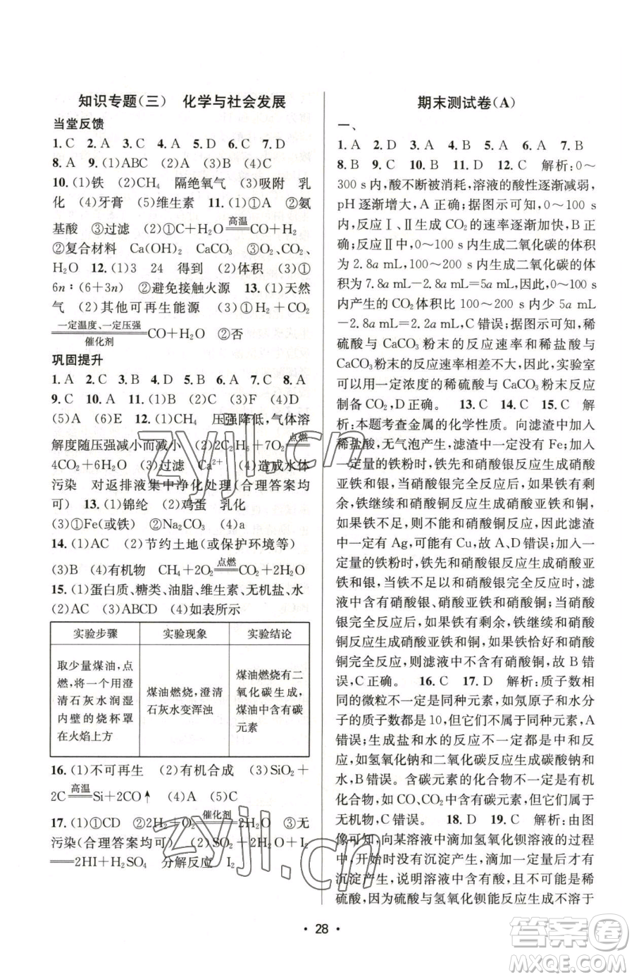 江蘇鳳凰美術(shù)出版社2023創(chuàng)新課時作業(yè)本九年級下冊化學(xué)上教版參考答案