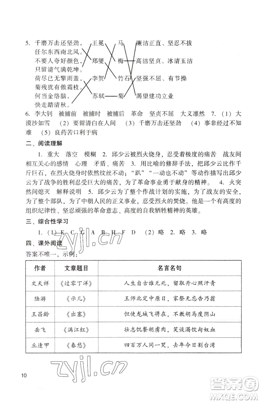 廣州出版社2023陽(yáng)光學(xué)業(yè)評(píng)價(jià)六年級(jí)下冊(cè)語(yǔ)文人教版參考答案