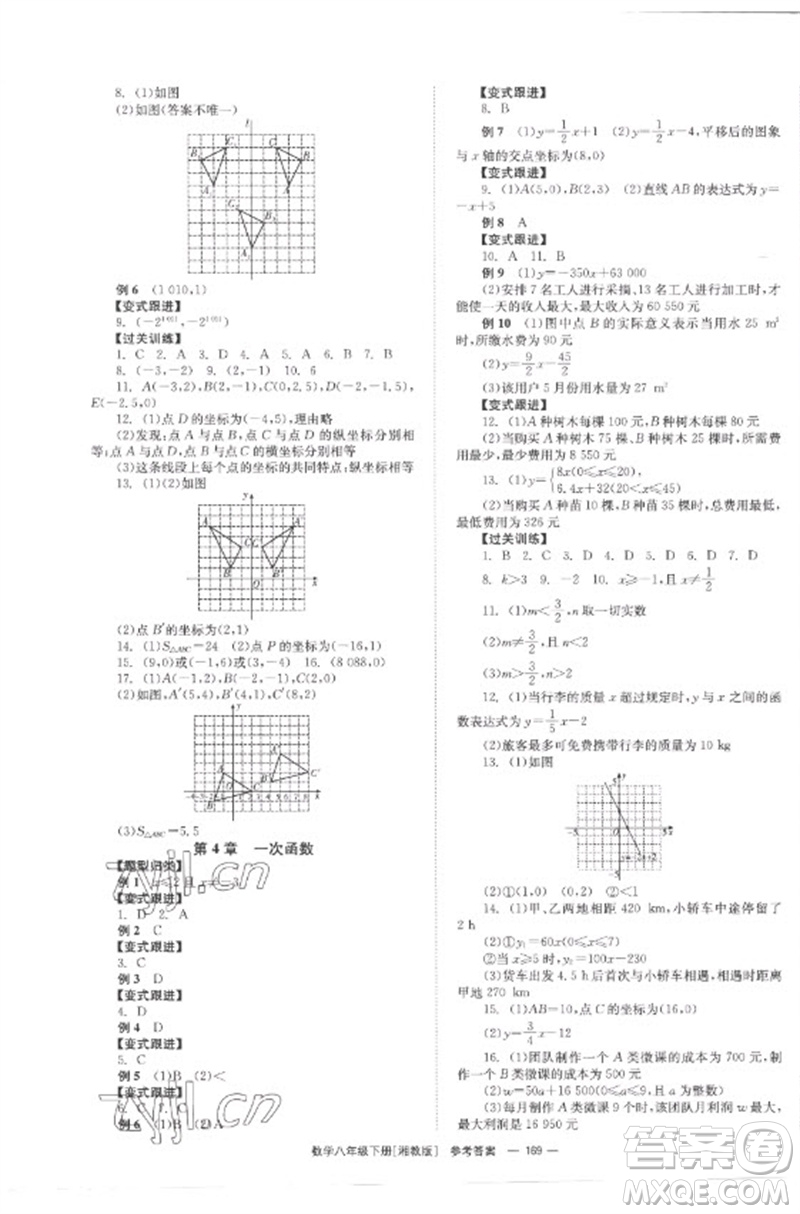 湖南教育出版社2023全效學習同步學練測八年級數(shù)學下冊湘教版參考答案