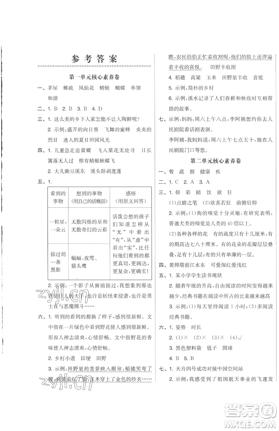 天津人民出版社2023全品小復(fù)習(xí)四年級(jí)下冊(cè)語(yǔ)文人教版參考答案