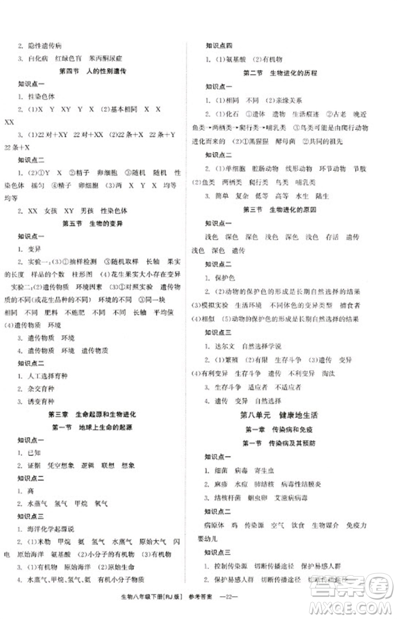 湖南教育出版社2023全效學(xué)習(xí)同步學(xué)練測(cè)八年級(jí)生物下冊(cè)人教版參考答案