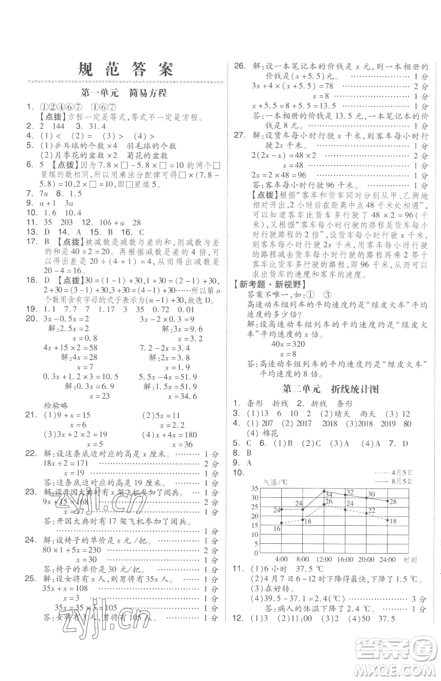 天津人民出版社2023全品小復(fù)習(xí)五年級下冊數(shù)學(xué)蘇教版參考答案