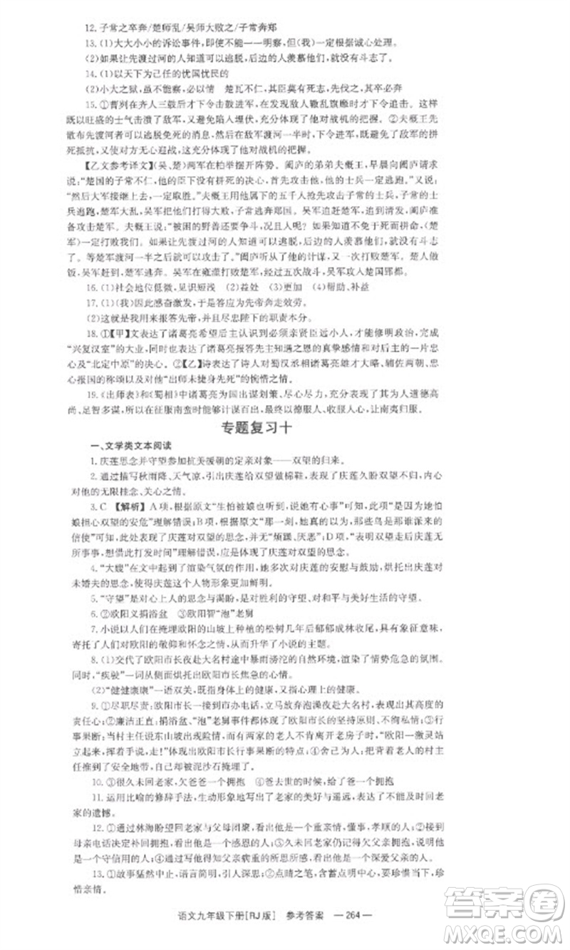 湖南教育出版社2023全效學習同步學練測九年級語文下冊人教版參考答案