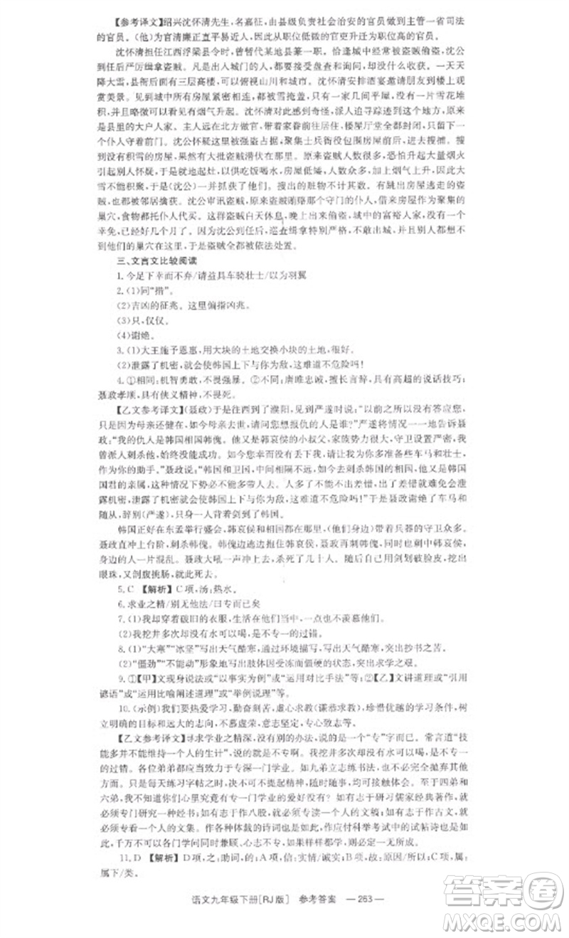 湖南教育出版社2023全效學習同步學練測九年級語文下冊人教版參考答案