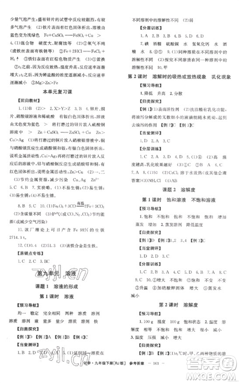 湖南教育出版社2023全效學(xué)習(xí)同步學(xué)練測九年級化學(xué)下冊人教版參考答案