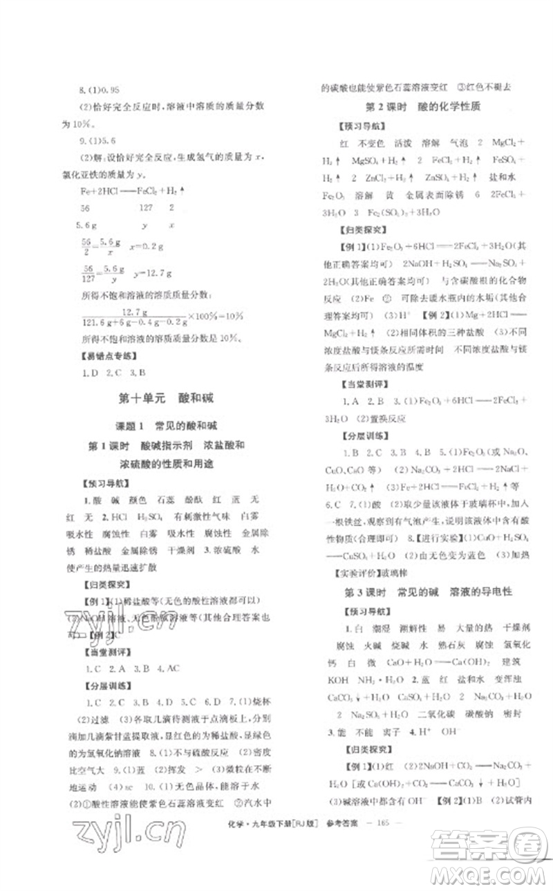 湖南教育出版社2023全效學(xué)習(xí)同步學(xué)練測九年級化學(xué)下冊人教版參考答案