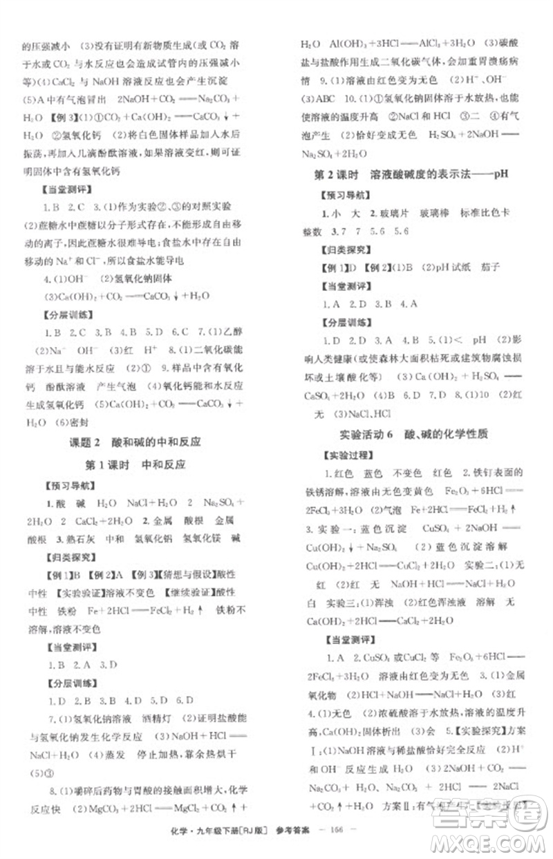 湖南教育出版社2023全效學(xué)習(xí)同步學(xué)練測九年級化學(xué)下冊人教版參考答案