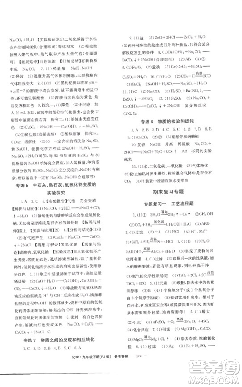 湖南教育出版社2023全效學(xué)習(xí)同步學(xué)練測九年級化學(xué)下冊人教版參考答案