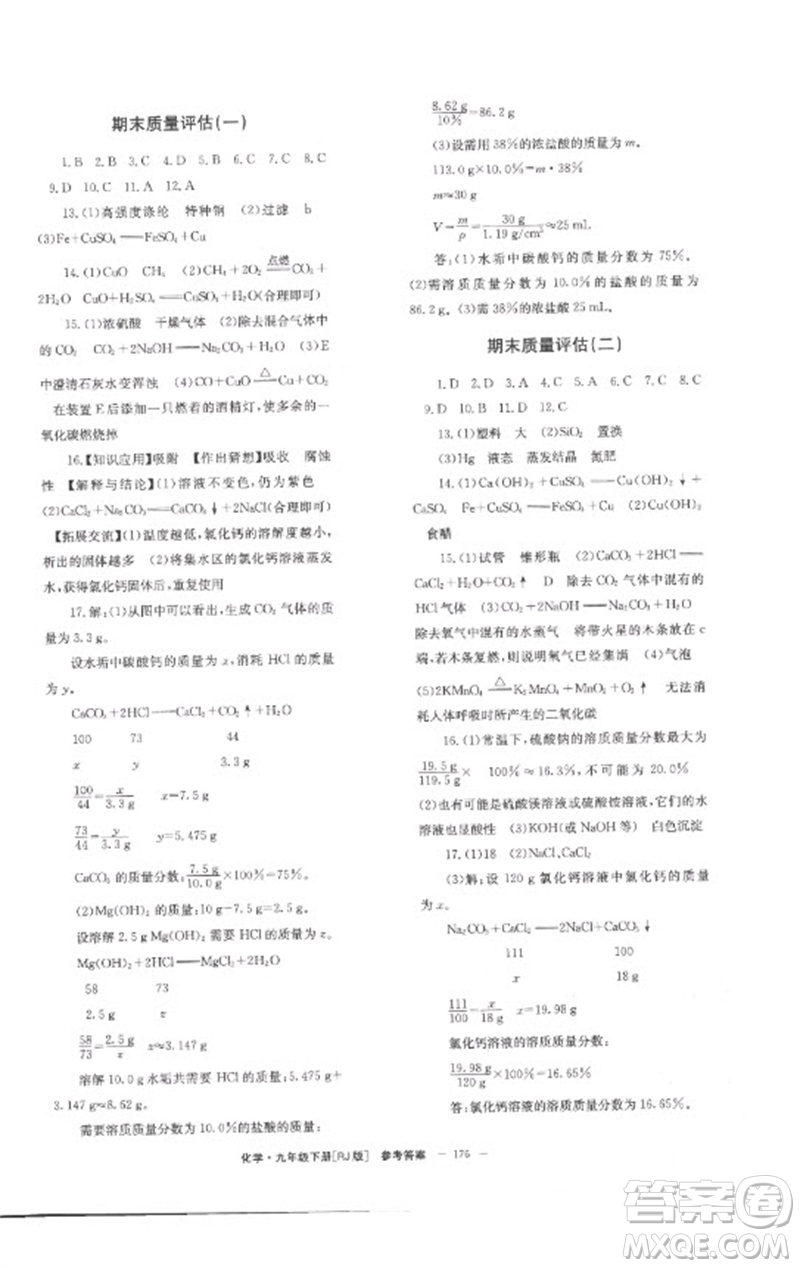 湖南教育出版社2023全效學(xué)習(xí)同步學(xué)練測九年級化學(xué)下冊人教版參考答案