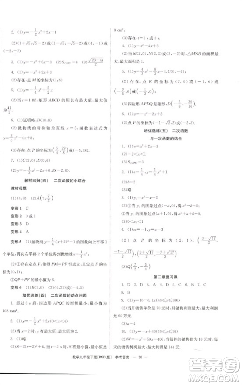 湖南教育出版社2023全效學習同步學練測九年級數(shù)學下冊北師大版參考答案