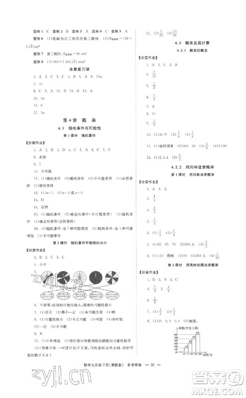 湖南教育出版社2023全效學(xué)習(xí)同步學(xué)練測(cè)九年級(jí)數(shù)學(xué)下冊(cè)湘教版參考答案