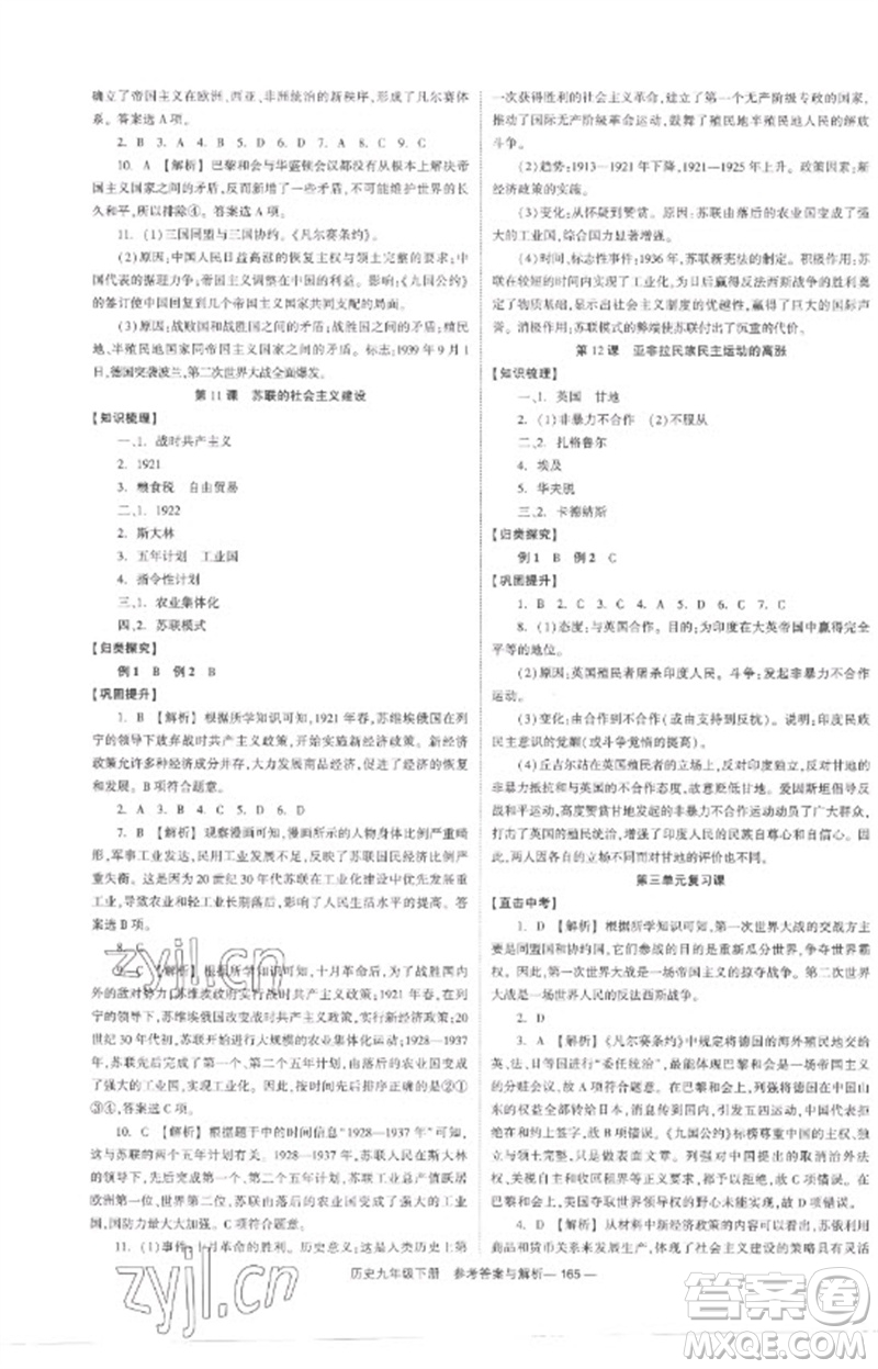 湖南教育出版社2023全效學(xué)習(xí)同步學(xué)練測九年級歷史下冊人教版參考答案