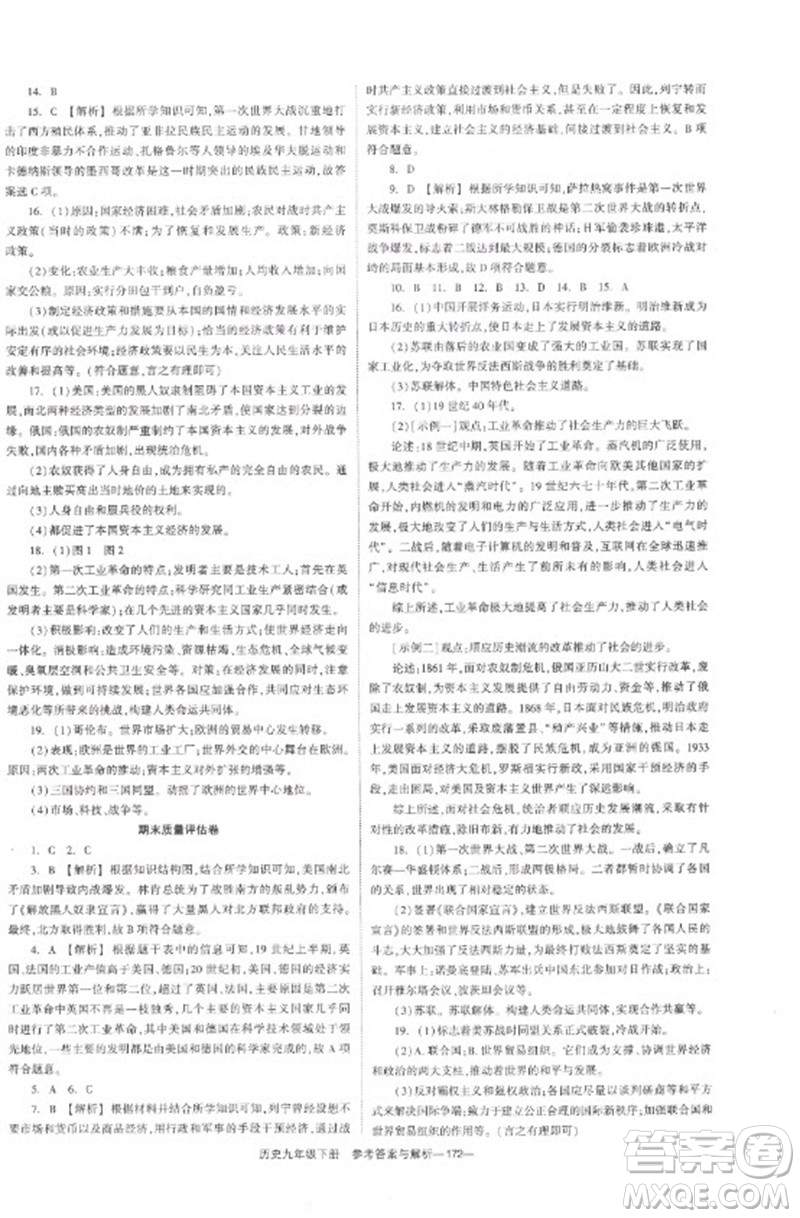 湖南教育出版社2023全效學(xué)習(xí)同步學(xué)練測九年級歷史下冊人教版參考答案