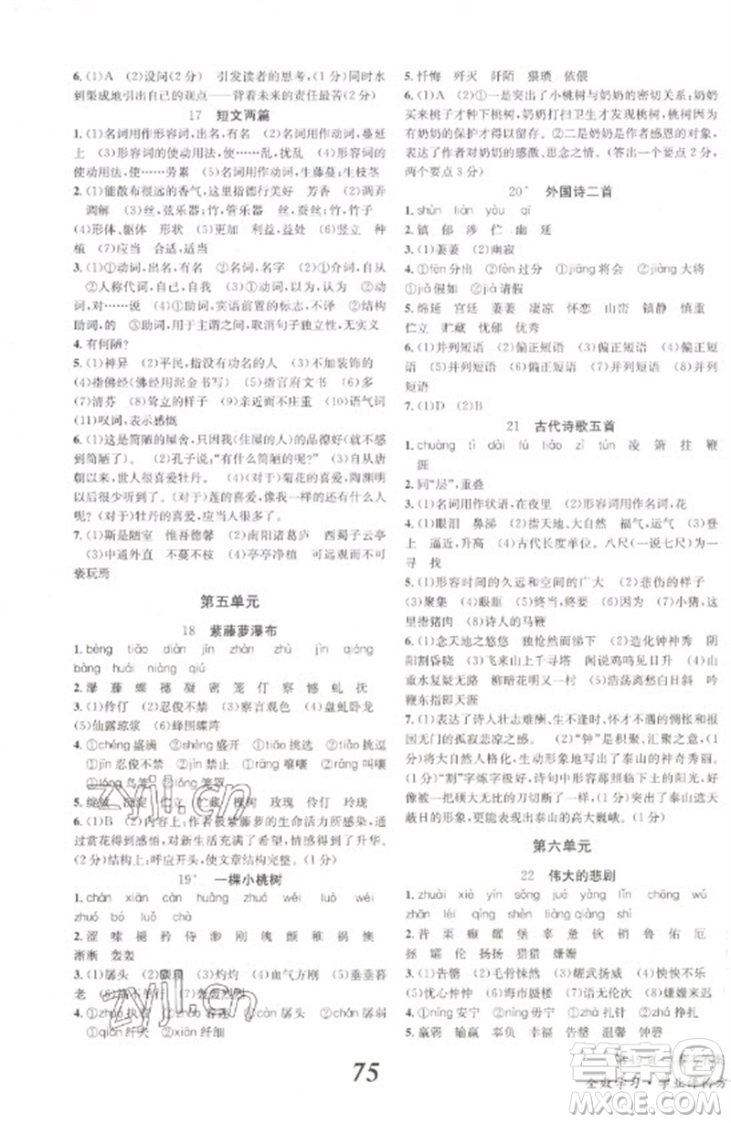 北京時代華文書局2023全效學(xué)習(xí)學(xué)業(yè)評價方案七年級語文下冊人教版參考答案