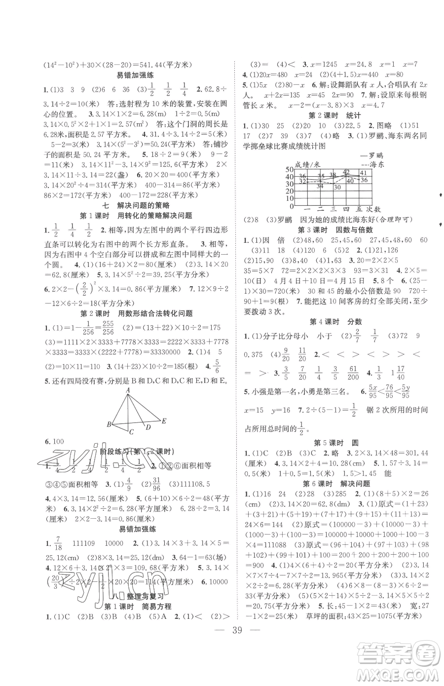 合肥工業(yè)大學(xué)出版社2023全頻道課時作業(yè)五年級下冊數(shù)學(xué)蘇教版參考答案