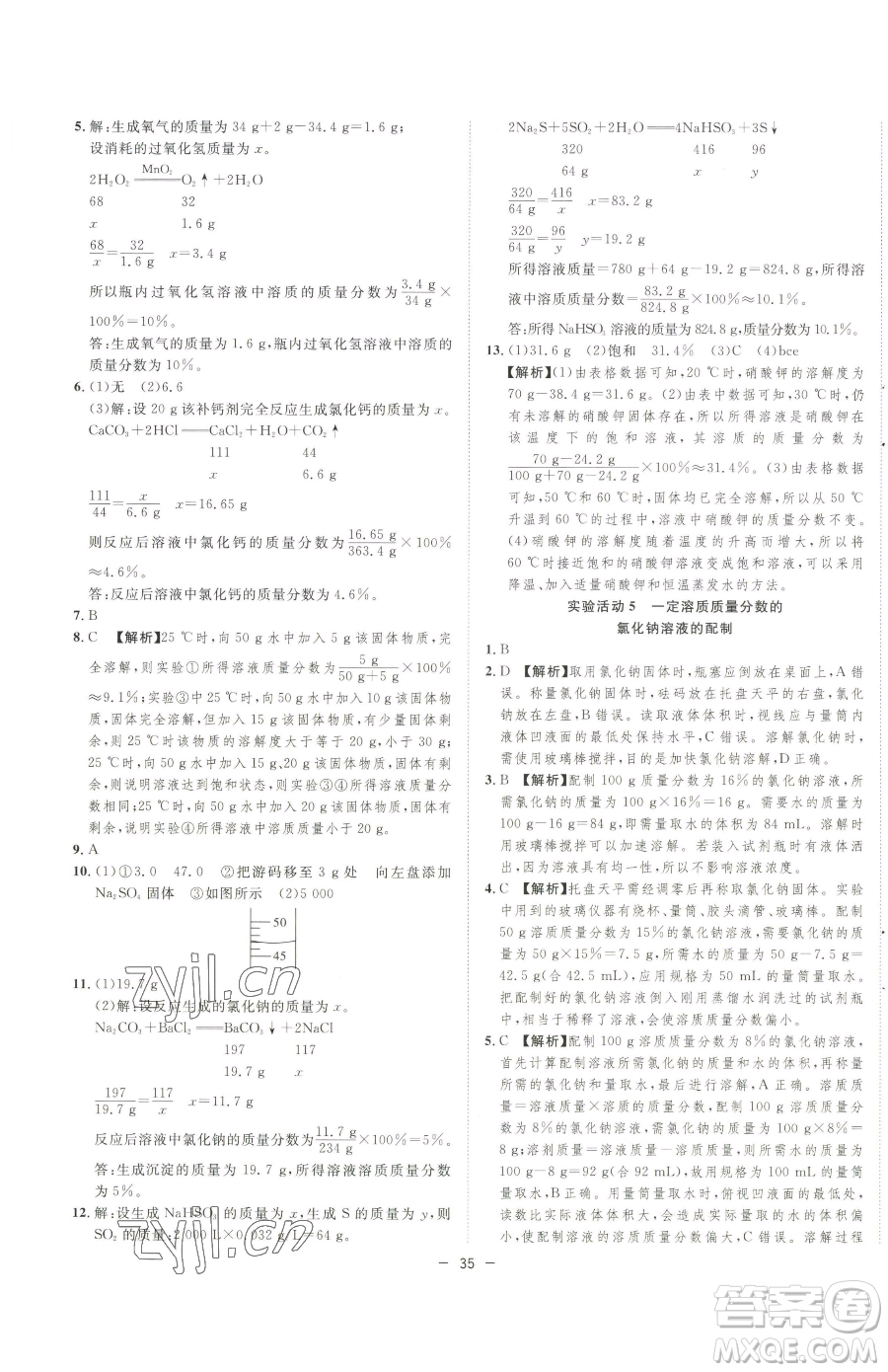 合肥工業(yè)大學出版社2023全頻道課時作業(yè)九年級下冊化學人教版參考答案