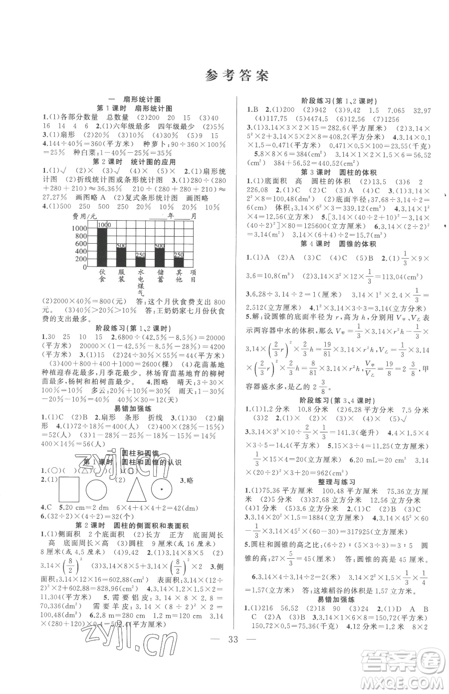 合肥工業(yè)大學(xué)出版社2023全頻道課時作業(yè)六年級下冊數(shù)學(xué)蘇教版參考答案