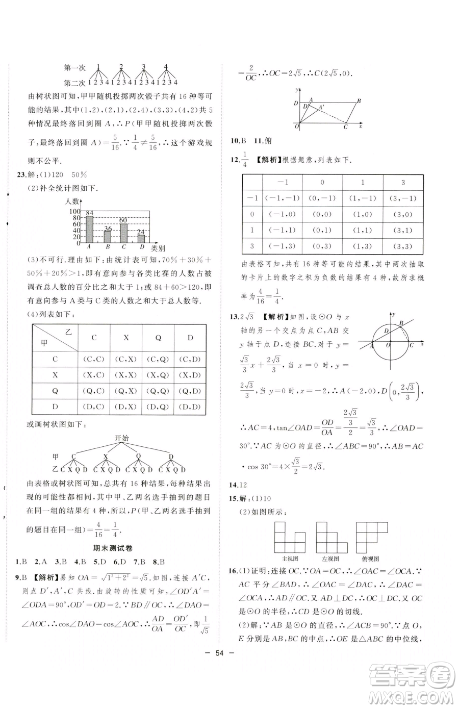 合肥工業(yè)大學出版社2023全頻道課時作業(yè)九年級下冊數(shù)學滬科版參考答案