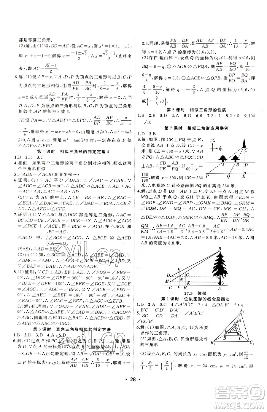 合肥工業(yè)大學(xué)出版社2023全頻道課時作業(yè)九年級下冊數(shù)學(xué)人教版參考答案