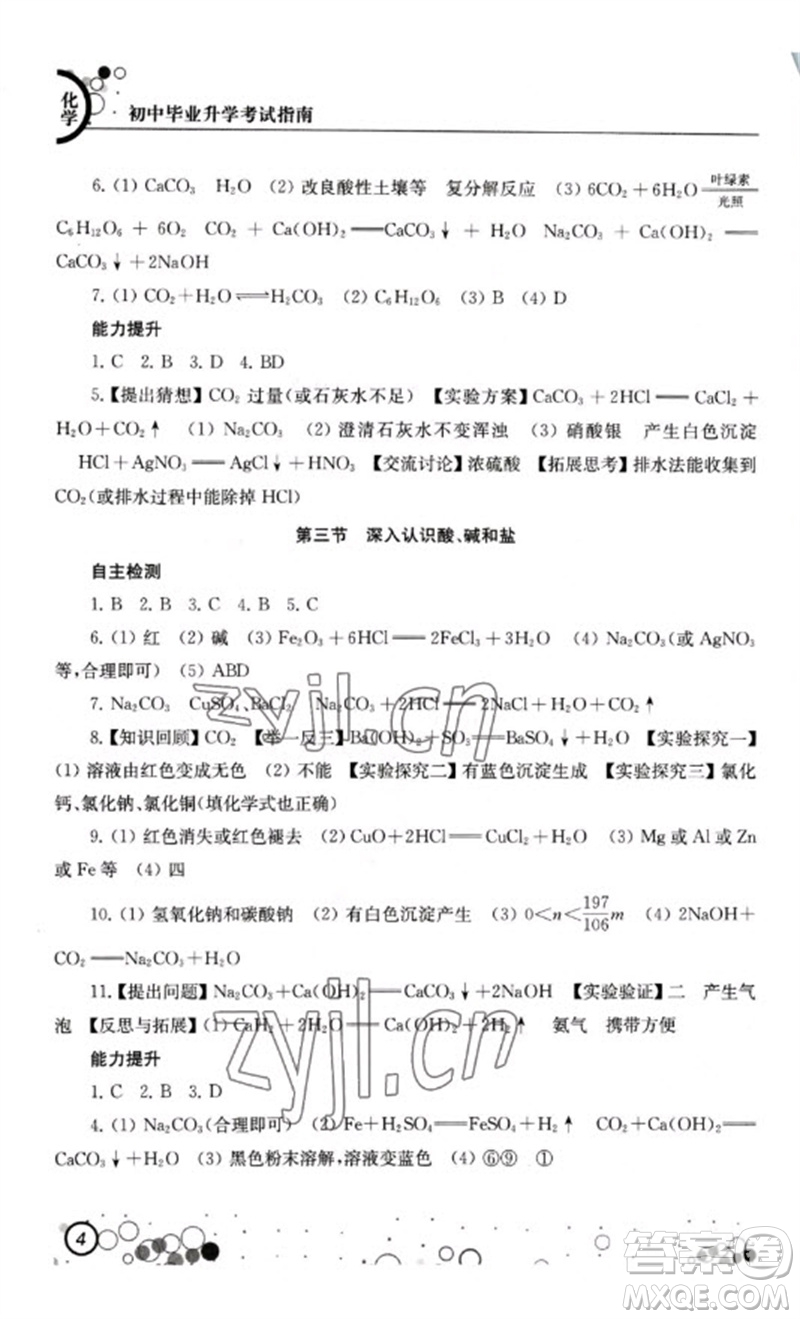 江蘇鳳凰科學(xué)技術(shù)出版社2023初中畢業(yè)升學(xué)考試指南九年級(jí)化學(xué)通用版參考答案