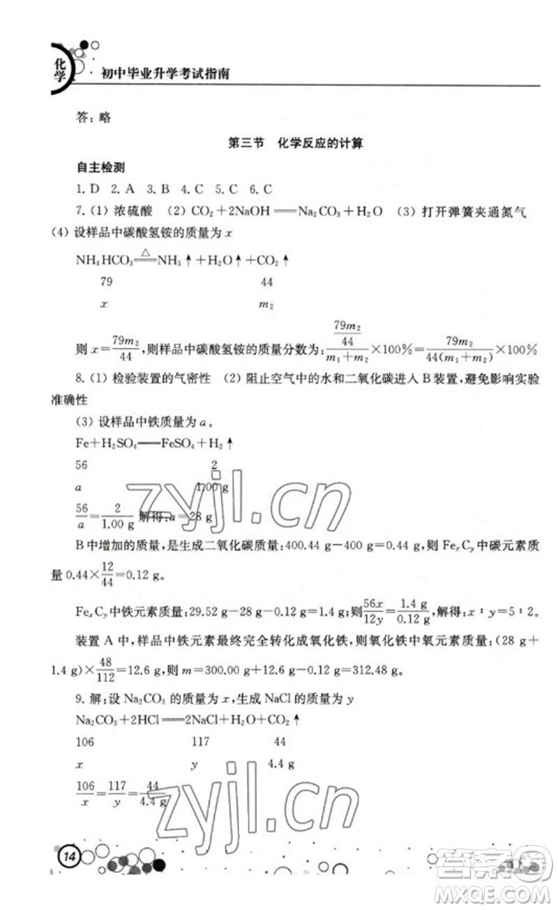 江蘇鳳凰科學(xué)技術(shù)出版社2023初中畢業(yè)升學(xué)考試指南九年級(jí)化學(xué)通用版參考答案