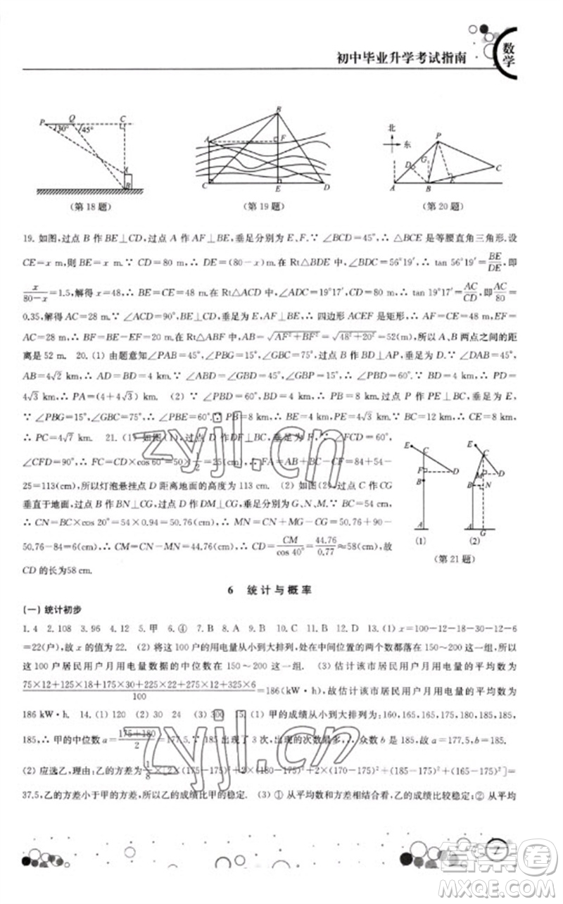 江蘇鳳凰科學技術出版社2023初中畢業(yè)升學考試指南九年級數(shù)學通用版參考答案