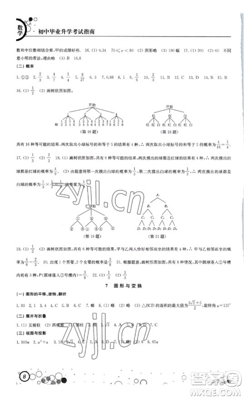 江蘇鳳凰科學技術出版社2023初中畢業(yè)升學考試指南九年級數(shù)學通用版參考答案