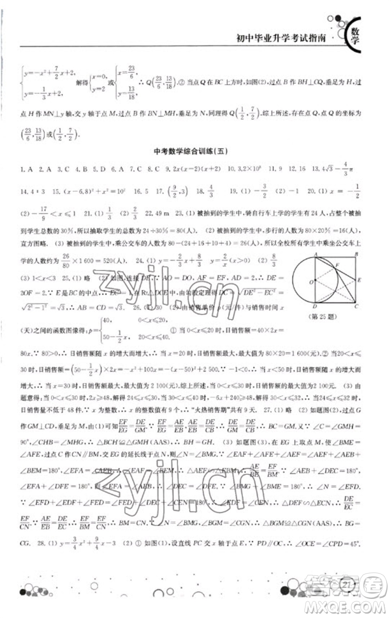 江蘇鳳凰科學技術出版社2023初中畢業(yè)升學考試指南九年級數(shù)學通用版參考答案