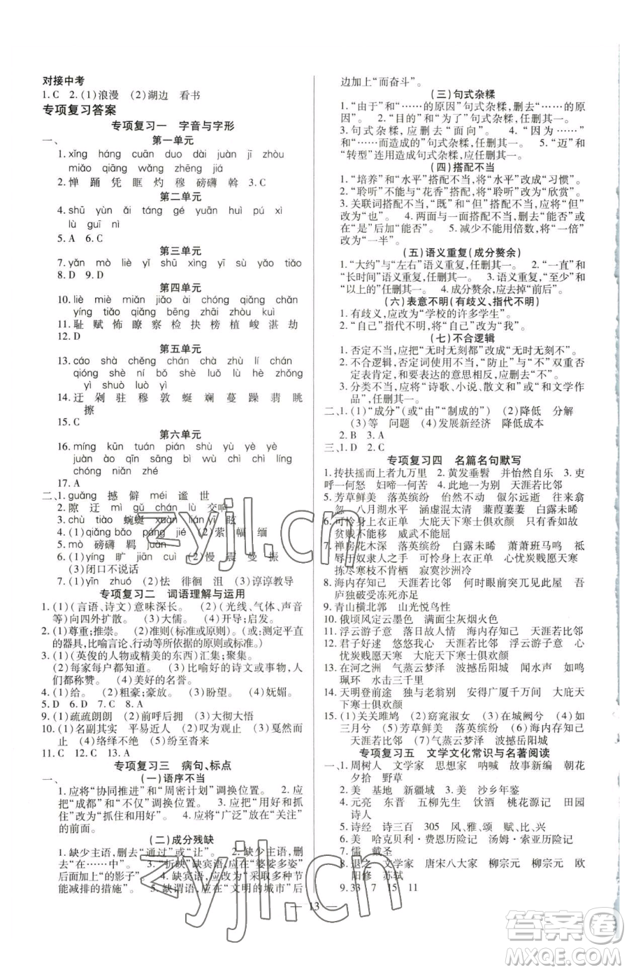 延邊教育出版社2023暢行課堂八年級下冊語文人教版參考答案