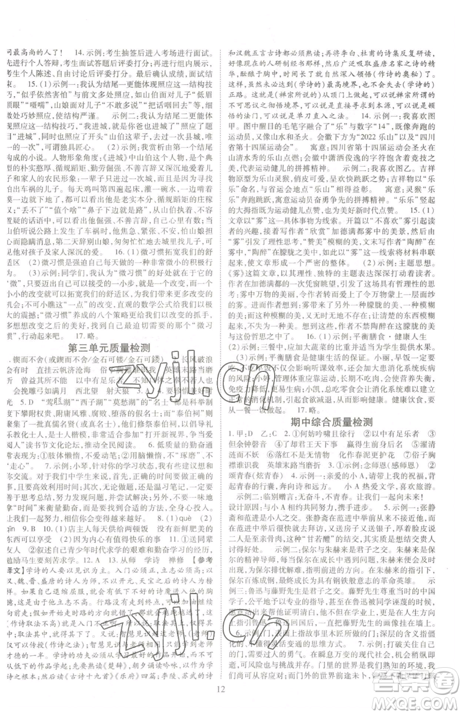 延邊教育出版社2023暢行課堂九年級下冊語文人教版參考答案