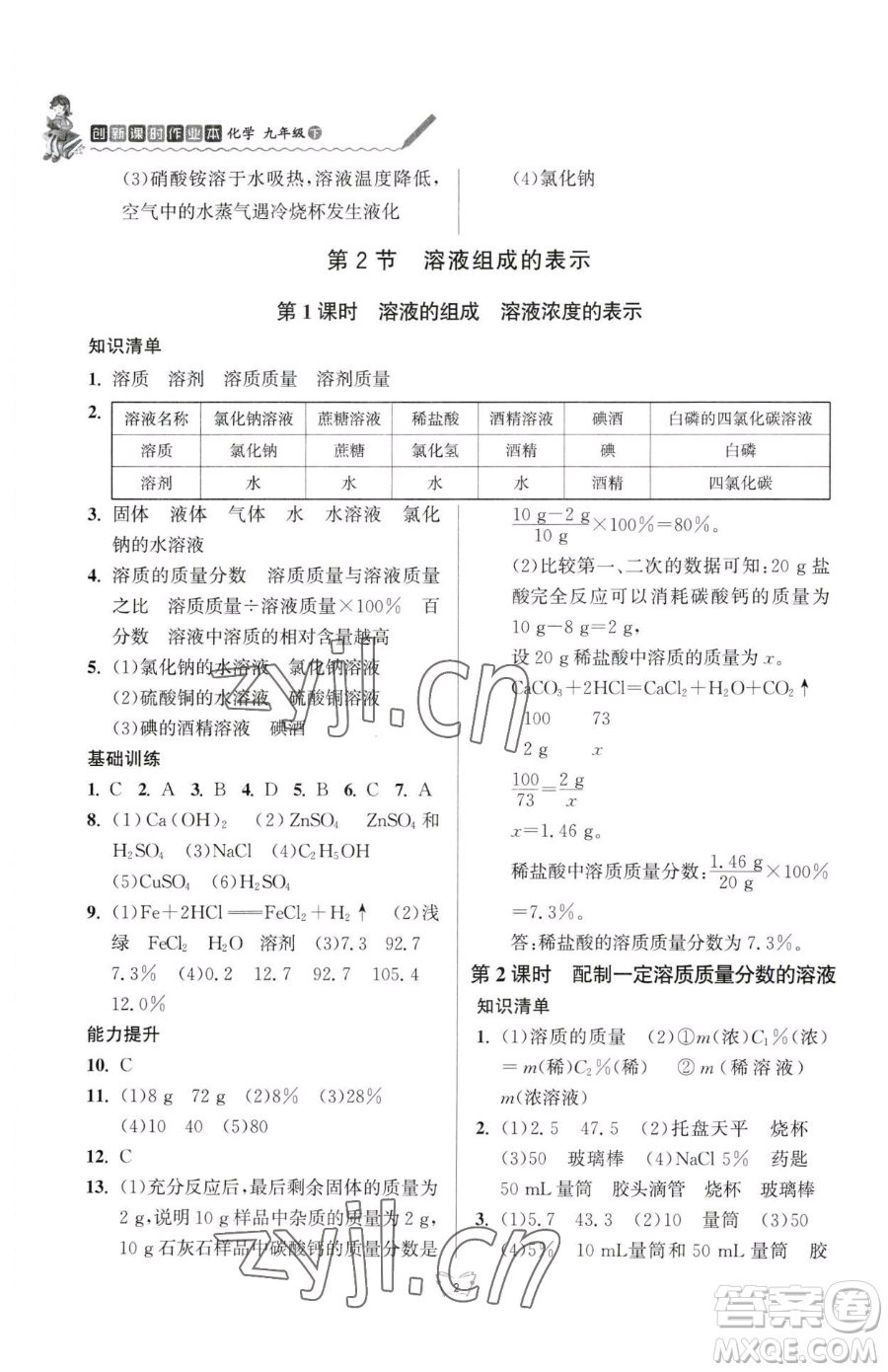 江蘇人民出版社2023創(chuàng)新課時作業(yè)本九年級下冊化學(xué)人教版參考答案