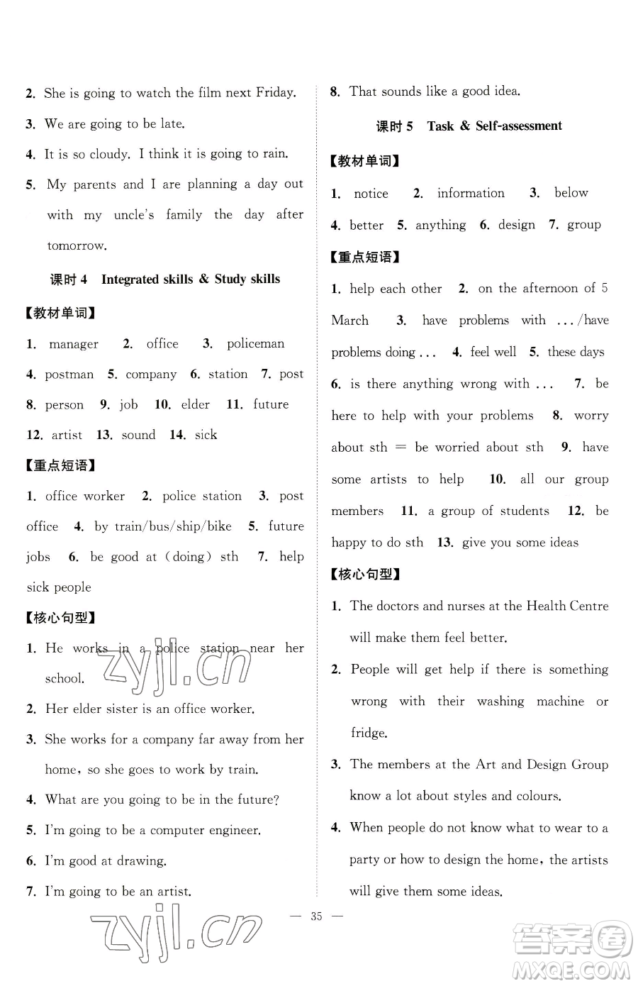 江蘇人民出版社2023創(chuàng)新課時(shí)作業(yè)本七年級(jí)下冊(cè)英語(yǔ)譯林版參考答案