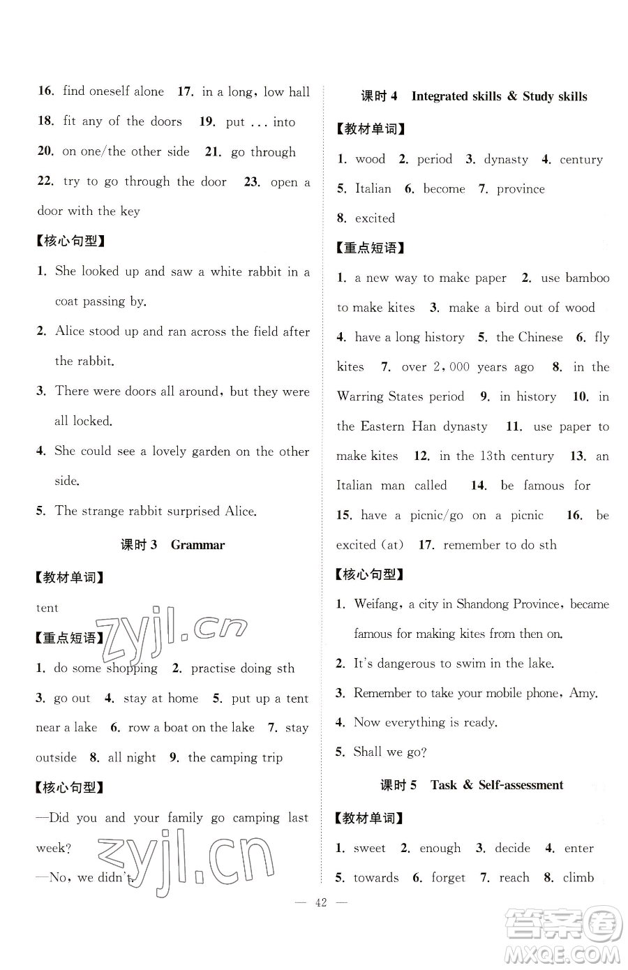 江蘇人民出版社2023創(chuàng)新課時(shí)作業(yè)本七年級(jí)下冊(cè)英語(yǔ)譯林版參考答案