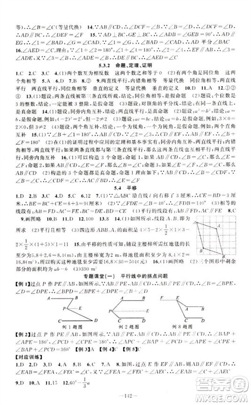 新疆青少年出版社2023原創(chuàng)新課堂七年級數(shù)學(xué)下冊人教版參考答案