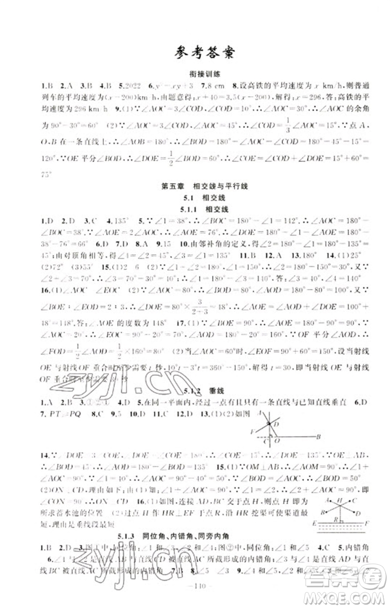 新疆青少年出版社2023原創(chuàng)新課堂七年級數(shù)學(xué)下冊人教版參考答案