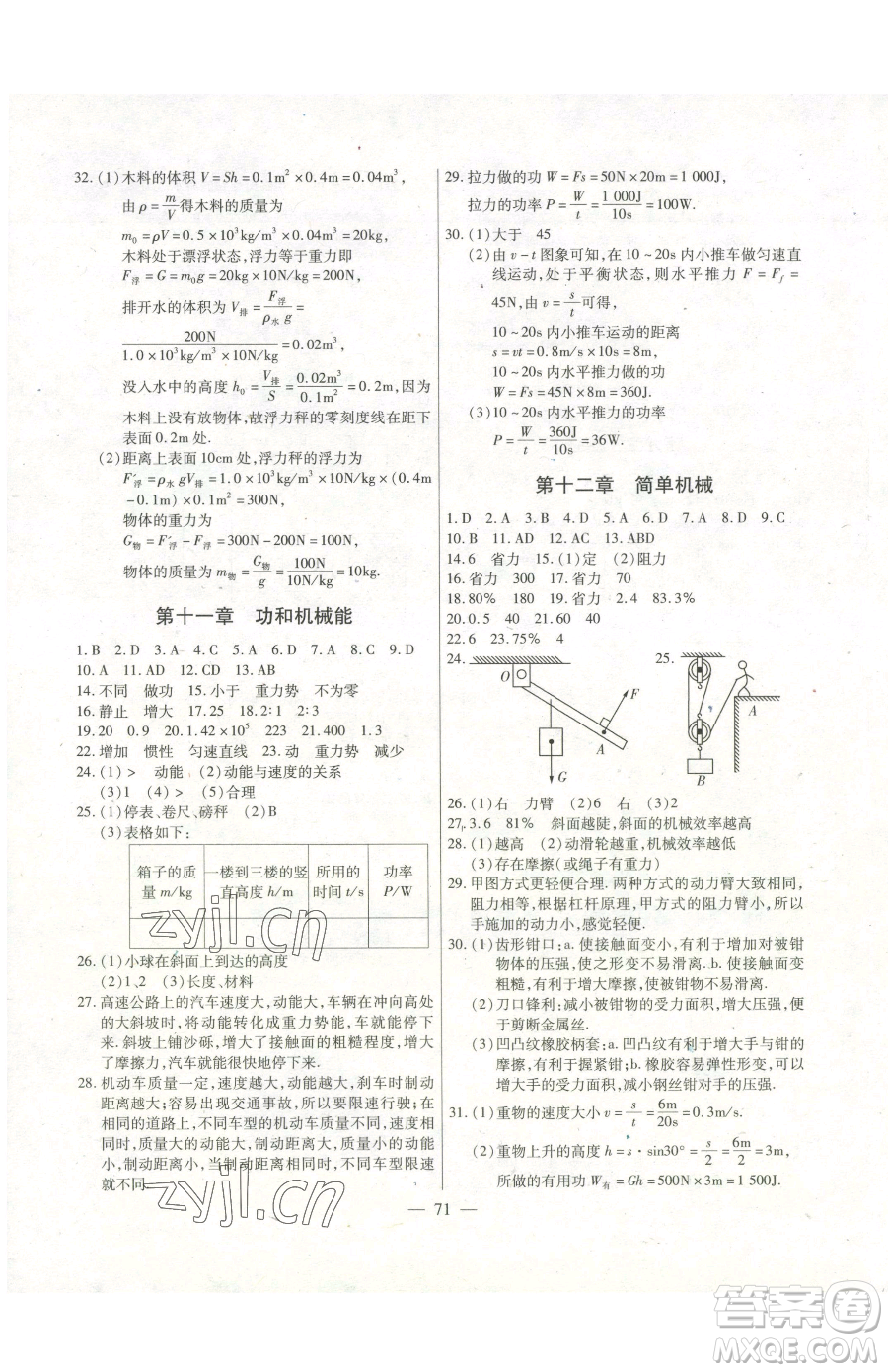 團結出版社2023全練練測考八年級下冊物理人教版參考答案