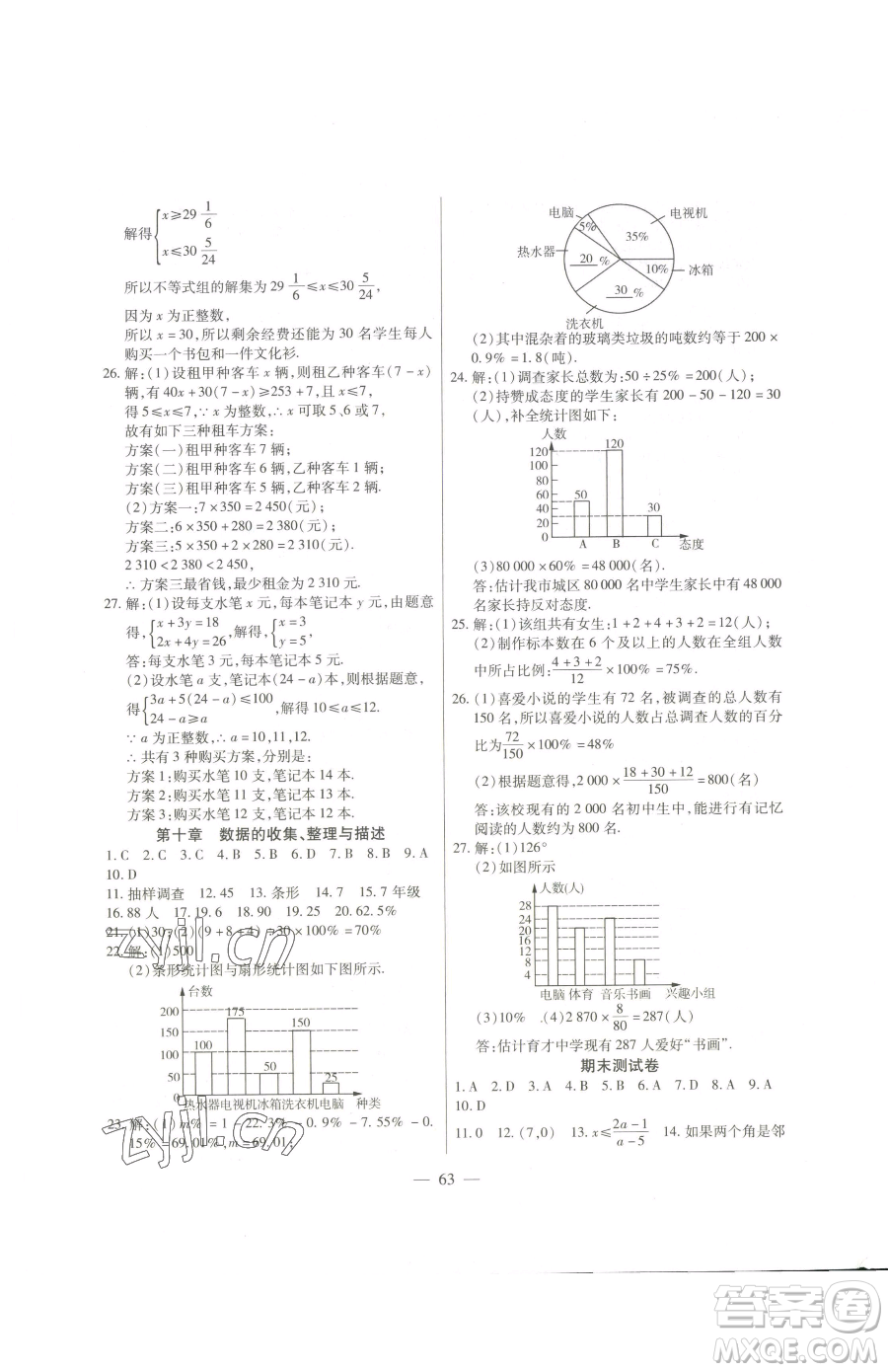 團結(jié)出版社2023全練練測考七年級下冊數(shù)學(xué)人教版參考答案