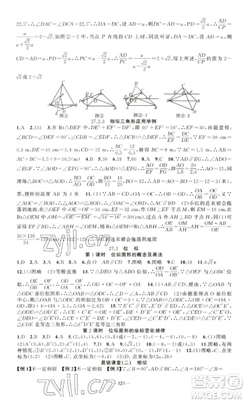 新疆青少年出版社2023原創(chuàng)新課堂九年級(jí)數(shù)學(xué)下冊(cè)人教版青品谷廣東專(zhuān)版參考答案