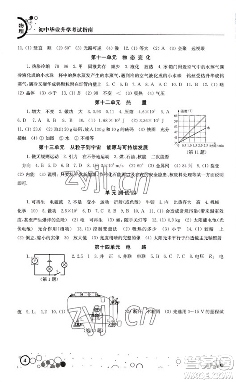 江蘇鳳凰科學(xué)技術(shù)出版社2023初中畢業(yè)升學(xué)考試指南九年級物理通用版參考答案