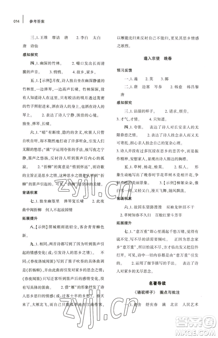 大象出版社2023基礎(chǔ)訓(xùn)練七年級(jí)下冊(cè)語(yǔ)文人教版參考答案